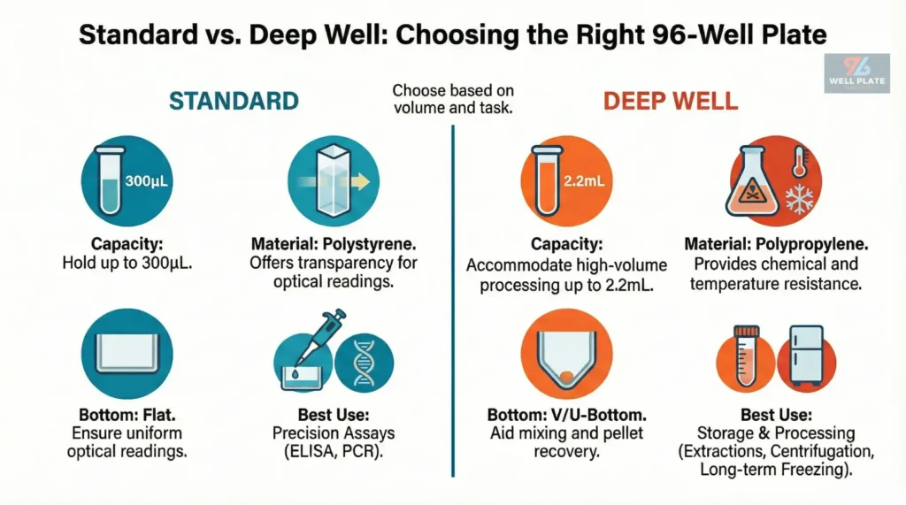 Deep Well vs. Standard 96-Well Plates: Volume & Use Guide 2 96-Well Deep Well Plates: What Makes Them Different?